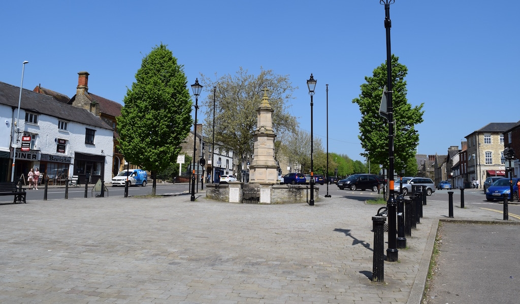 Brackley town centre with Georgian buildings and market square